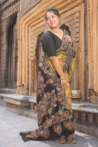 SKU0348 :    Khadi Cotton Wax Batik Saree – Handcrafted, Lightweight & Breathable  - Buti / Booti, Batik Print, All, Yes