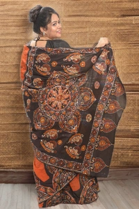 SKU0349 :  Khadi Cotton Wax Batik Saree – Handcrafted, Lightweight & Breathable  - Buti / Booti, Batik Print, All, Yes