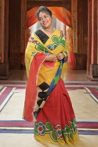 SKU0350 :  Pure Khadi Cotton Saree – Handwoven, Lightweight & Breathable Fabric | Floral - Floral, Hand Print, All, Yes