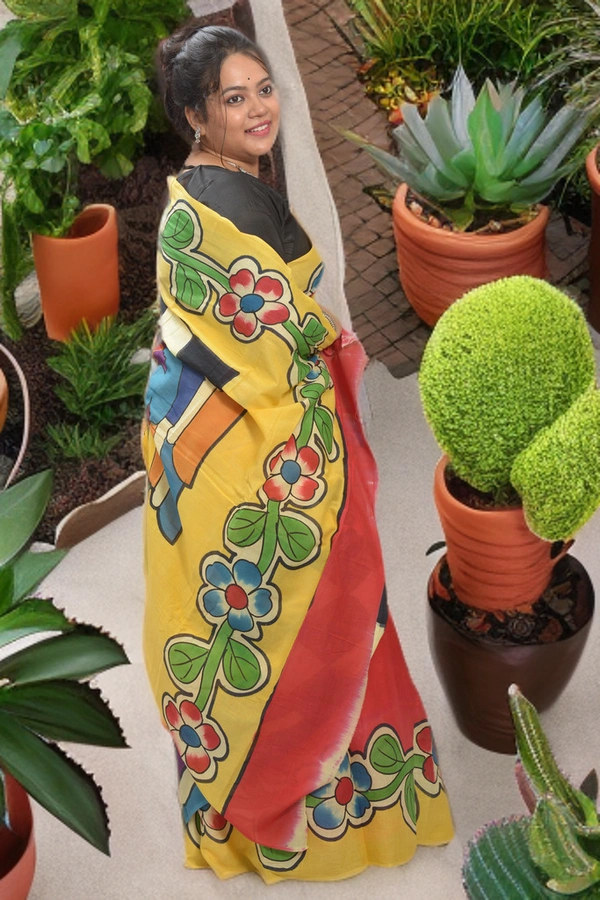 SKU0350 :  Pure Khadi Cotton Saree – Handwoven, Lightweight & Breathable Fabric | Floral - Floral, Hand Print, All, Yes