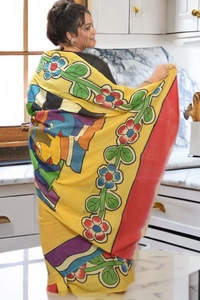 SKU0350 :  Pure Khadi Cotton Saree – Handwoven, Lightweight & Breathable Fabric | Floral - Floral, Hand Print, All, Yes