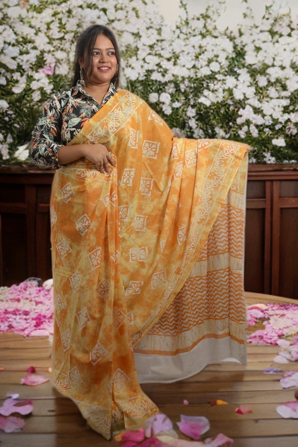 SKU0334 :   Pure Khadi Cotton Saree – Handwoven, Screen Print, Lightweight & Breathable Fabric | Ajrakh  - Ajrakh, Screen Print, All, No