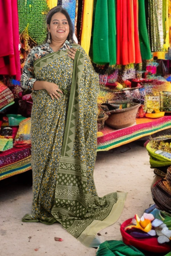 SKU0336 :  Pure Khadi Cotton Saree – Handwoven, Screen Print, Lightweight & Breathable Fabric | Kalamkari - Kalamkari, Screen Print, All, No