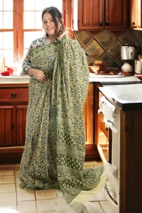 SKU0336 :  Pure Khadi Cotton Saree – Handwoven, Screen Print, Lightweight & Breathable Fabric | Kalamkari - Kalamkari, Screen Print, All, No