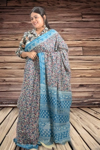 SKU0337 :  Pure Khadi Cotton Saree – Handwoven, Screen Print, Lightweight & Breathable Fabric | Kalamkari - Kalamkari, Screen Print, All, No