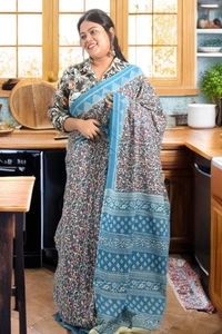 SKU0337 :  Pure Khadi Cotton Saree – Handwoven, Screen Print, Lightweight & Breathable Fabric | Kalamkari - Kalamkari, Screen Print, All, No