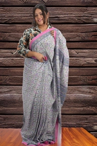 SKU0339 :    Pure Khadi Cotton Saree – Handwoven, Screen Print, Lightweight & Breathable Fabric | kantha  - Kantha Print, Screen Print, All, No