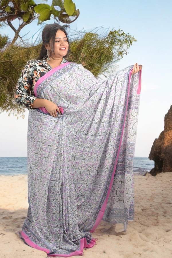 SKU0339 :    Pure Khadi Cotton Saree – Handwoven, Screen Print, Lightweight & Breathable Fabric | kantha  - Kantha Print, Screen Print, All, No