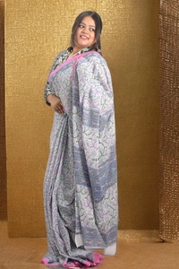 SKU0339 :    Pure Khadi Cotton Saree – Handwoven, Screen Print, Lightweight & Breathable Fabric | kantha  - Kantha Print, Screen Print, All, No