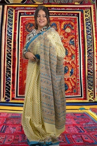 SKU0340 :  Pure Khadi Cotton Saree – Handwoven, Screen Print, Lightweight & Breathable Fabric | Buti - Buti / Booti, Batik Print, All, No