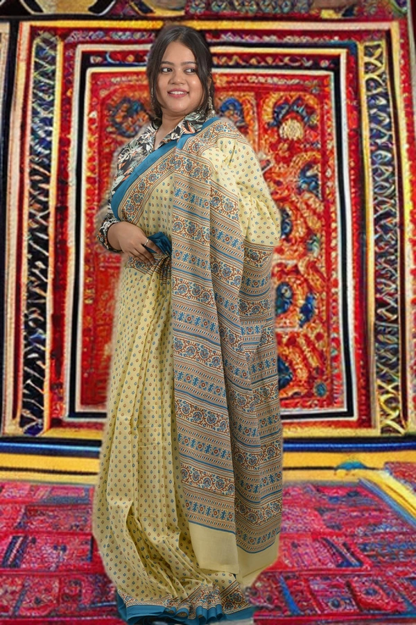 SKU0340 :  Pure Khadi Cotton Saree – Handwoven, Screen Print, Lightweight & Breathable Fabric | Buti - Buti / Booti, Batik Print, All, No