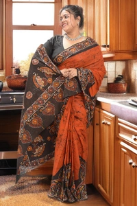 SKU0349 :  Khadi Cotton Wax Batik Saree – Handcrafted, Lightweight & Breathable  - Buti / Booti, Batik Print, All, Yes