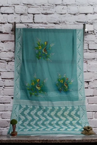 SKU0364 : Elegant Handwoven Jamdani Saree – Traditional Bengali Weave - Bird Motif, Hand Paint, Dry Clean Only, Yes