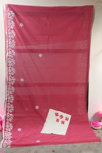 SKU0373 : Pure Cotton Saree – Handwoven, Lightweight & Breathable Fabric | Applic Work Border - Floral, Dry Clean Only, Yes