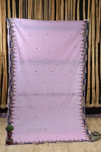 SKU0379 : Pure Cotton Saree – Handwoven, Lightweight & Breathable Fabric | Applic Border - Pink, Buti / Booti, Dry Clean Only