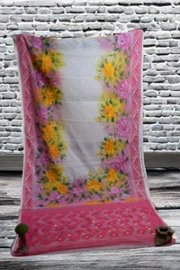 SKU0366 :   Elegant Handwoven Jamdani Saree – Traditional Bengali Weave  - Floral, Hand Paint, Dry Clean Only, Yes