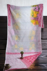 SKU0366 :   Elegant Handwoven Jamdani Saree – Traditional Bengali Weave  - Floral, Hand Paint, Dry Clean Only, Yes