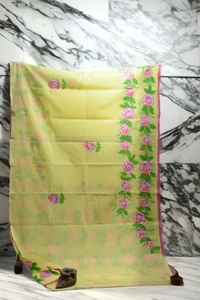 SKU0367 :   Elegant Handwoven Jamdani Saree – Traditional Bengali Weave  - Floral, Hand Print, Dry Clean Only, Yes