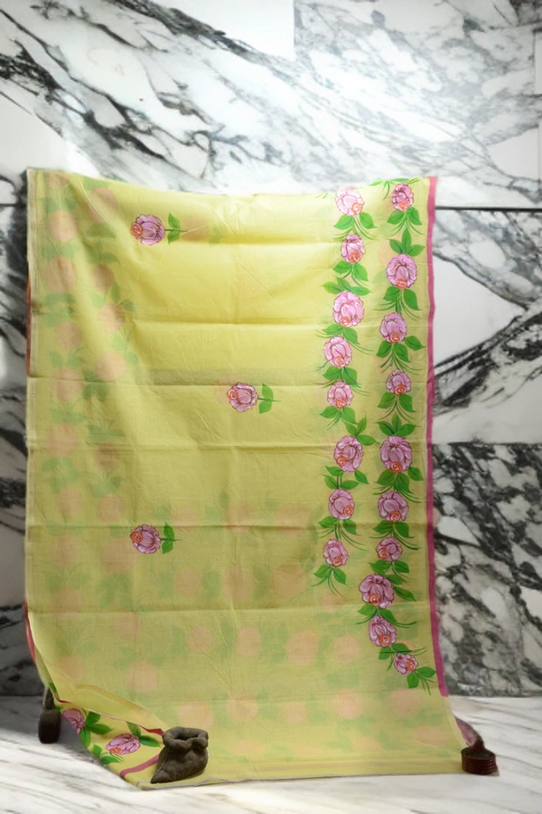 SKU0367 :   Elegant Handwoven Jamdani Saree – Traditional Bengali Weave  - Floral, Hand Print, Dry Clean Only, Yes