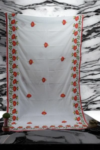 SKU0369 : Pure   Cotton Saree – Handwoven, Lightweight & Breathable Fabric  - White, Floral, Hand Paint, Dry Clean Only, Yes