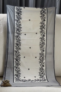 SKU0372 : Pure Cotton Saree – Handwoven, Lightweight & Breathable Fabric | Applic Work Border - Floral, Hand Paint, Dry Clean Only, Yes