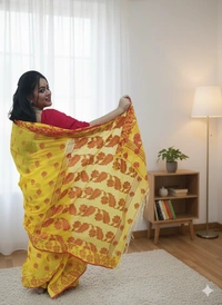 SKU0672 : Pure Khadi Cotton Saree – Handwoven, Lightweight & Breathable Fabric - Hand Wash, Yes