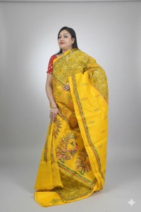 SKU0598 : Pure Silk Saree – Handwoven Bengal Traditional | Parsi Stich - Normal Length 6.3 mtr Plus, Kantha Stitch, Dry Clean Only, Yes