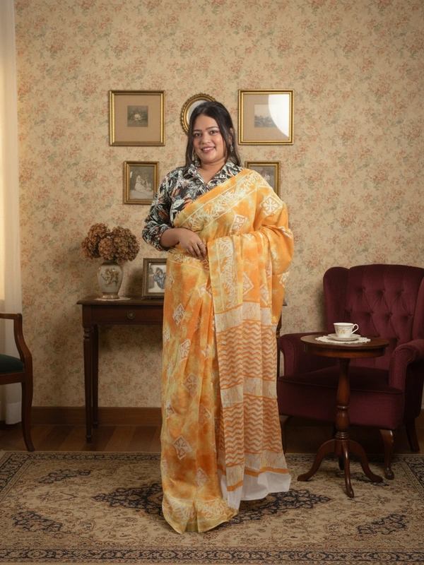 SKU0334 : Pure Khadi Cotton Saree – Handwoven, Screen Print, Lightweight & Breathable Fabric | Ajrakh - Ajrakh, Screen Print, All, No