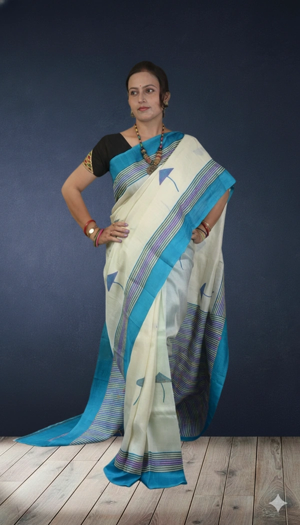 SKU-0727 : Handcrafted Pure Silk Kantha Stitch Saree – Elegant Traditional Wear - Dry Wash, Yes