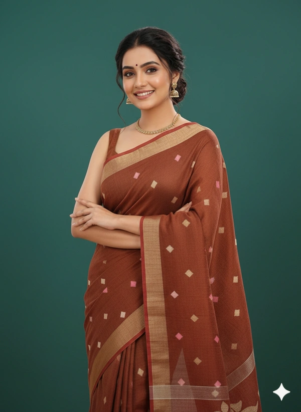 SKU0228 : Pure Ghicha Silk Saree – Handwoven Elegance from Bengal - Buti / Booti, Dry Clean Only, Yes
