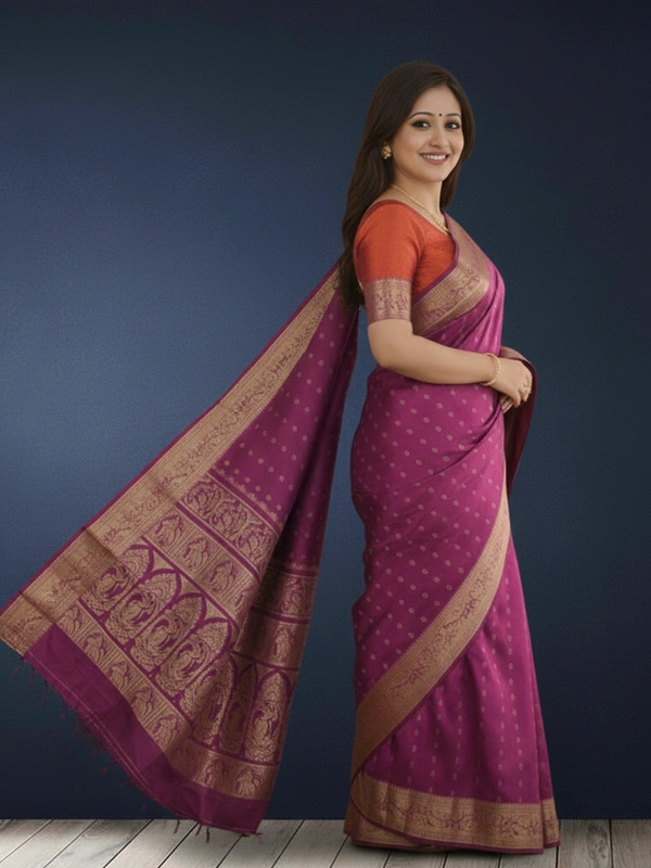 SKU0470 : Pure Swarnachari Mulberry Silk Saree – Krishna Lila Motif | Handwoven Elegance - Swarnachari, Dry Clean Only, Yes