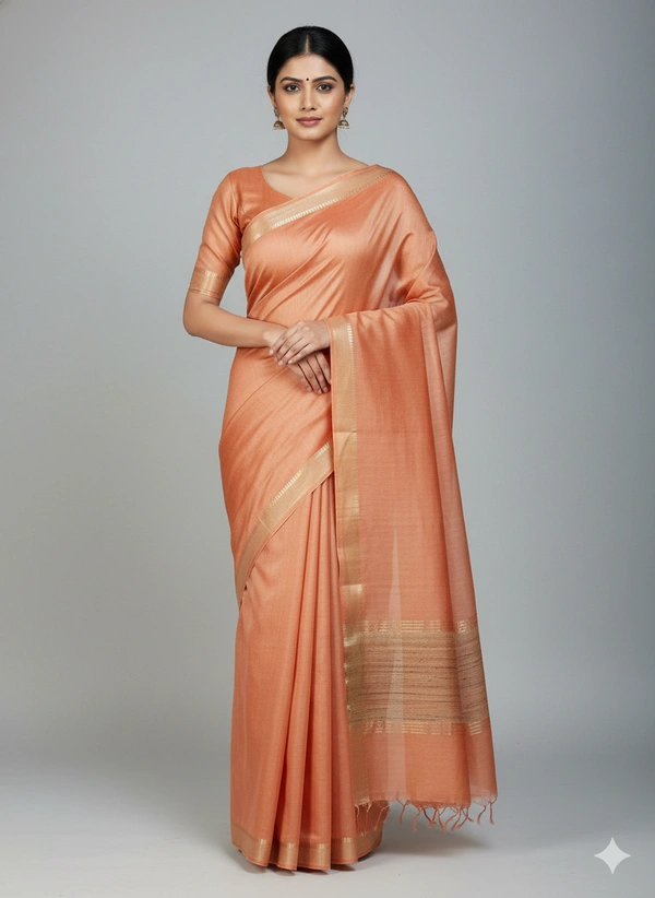 SKU1544 : Pure Muga Tussar Silk Saree – Lightweight Handwoven - Dry Wash, Yes