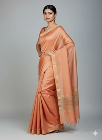 SKU1544 : Pure Muga Tussar Silk Saree – Lightweight Handwoven - Dry Wash, Yes
