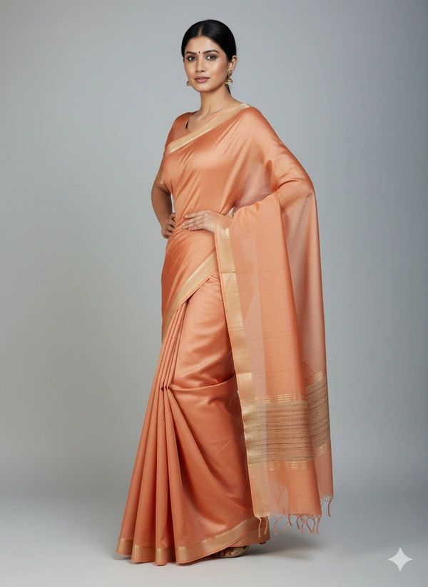 SKU1544 : Pure Muga Tussar Silk Saree – Lightweight Handwoven - Dry Wash, Yes