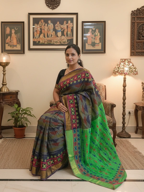 SKU1110 : Elegant Semi Silk Katki Saree – Handwoven - Dry Wash, Yes