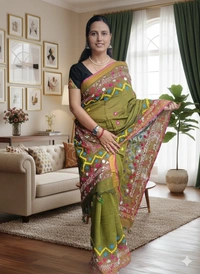SKU1112 : Elegant Pure Resham Silk Saree – Gujrati Lambani Work - Dry Wash, Yes