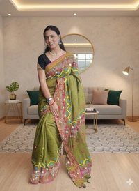 SKU1112 : Elegant Pure Resham Silk Saree – Gujrati Lambani Work - Dry Wash, Yes