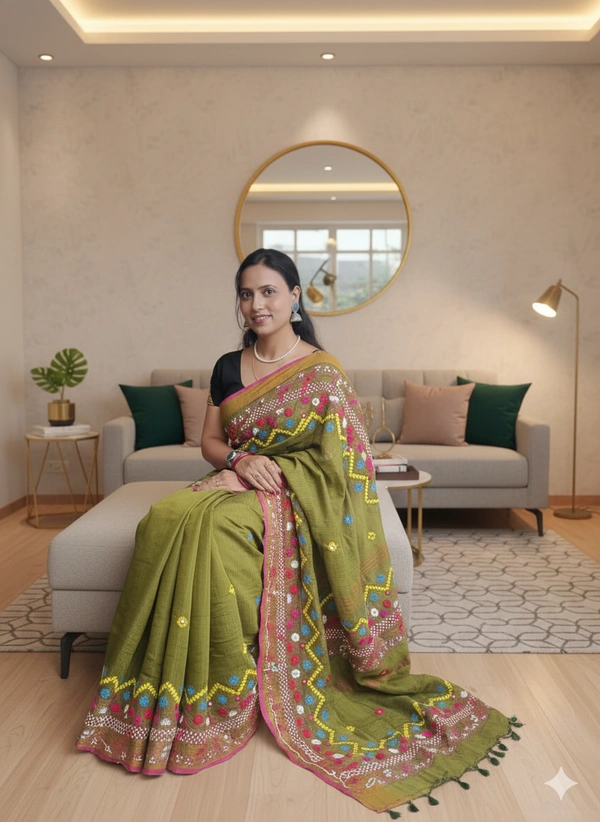SKU1112 : Elegant Pure Resham Silk Saree – Gujrati Lambani Work - Dry Wash, Yes
