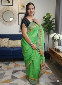 SKU1113 : Elegant Handwoven Tussar Bapta Saree – Gujrati Lambani Work - Dry Wash, Yes