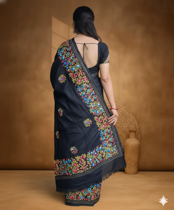 SKU1142 : Elegant Pure Tussar Silk Saree – Parsi Work - Dry Wash, Yes