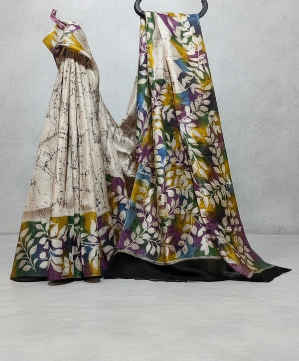 SKU1145 : Pure Silk Handcrafted Acid-Painted Saree – Elegant Artistic Drape - Dry Clean Only, Yes