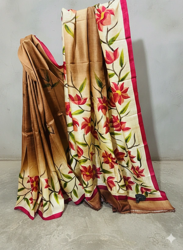 SKU1146 : Pure Silk Handcrafted Acid-Painted Saree – Elegant Artistic Drape - Dry Clean Only, Yes