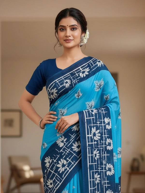 SKU1148 : Mulmul Cotton Saree, Lightweight saree - Hand Wash, No