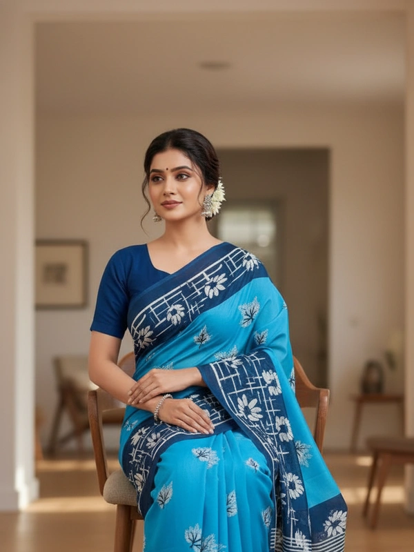 SKU1148 : Mulmul Cotton Saree, Lightweight saree - Hand Wash, No