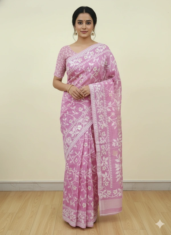 SKU1150 : Elegant Cotton Blend Jamdani Saree | Dhakai Jamdai - Hand Wash, Yes