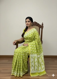 SKU1263 : Elegant Cotton Blend Jamdani Saree | Dhakai Jamdani - Hand Wash, Yes