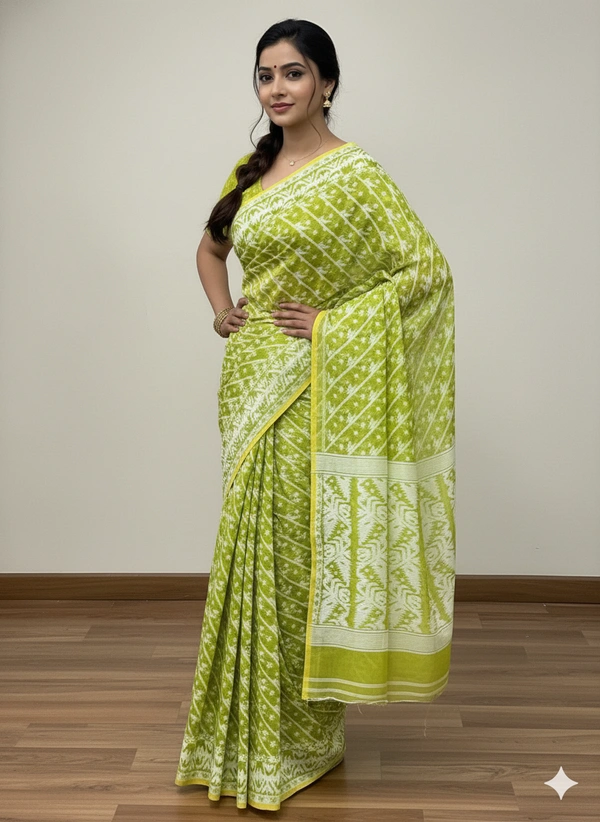 SKU1263 : Elegant Cotton Blend Jamdani Saree | Dhakai Jamdani - Hand Wash, Yes