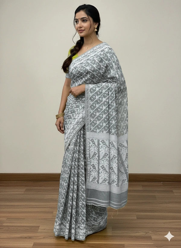 SKU1264 : Elegant Cotton Blend Jamdani Saree | Dhakai Jamdani - Hand Wash, Yes