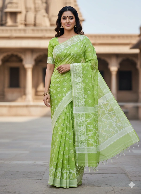 SKU1265 : Elegant Cotton Blend Jamdani Saree | Dhakai Jamdani - Hand Wash, Yes