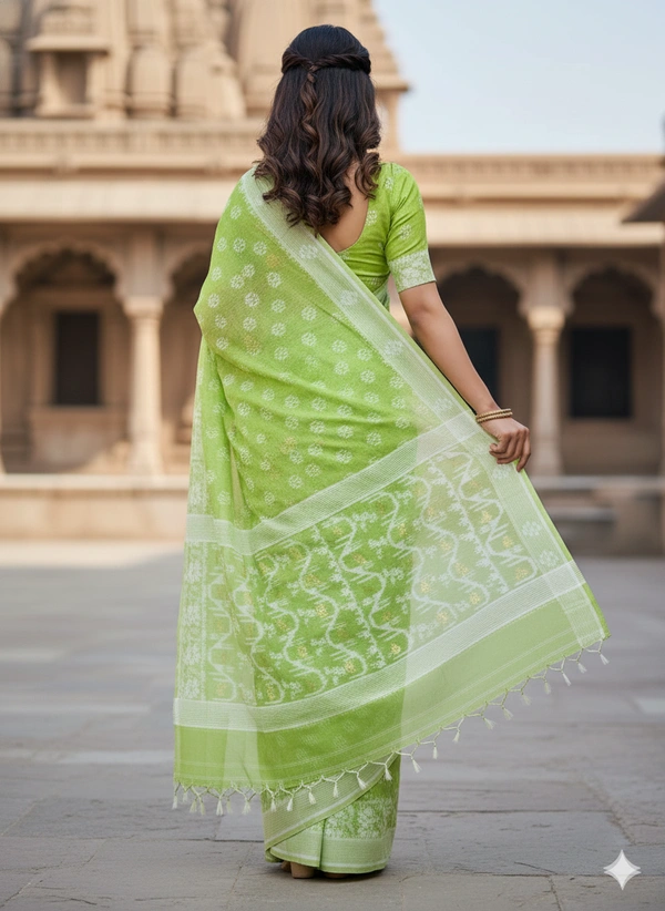 SKU1265 : Elegant Cotton Blend Jamdani Saree | Dhakai Jamdani - Hand Wash, Yes